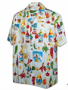 Pacific Legend Feel The Burn Hot Sauce Hawaiian Shirt Size L